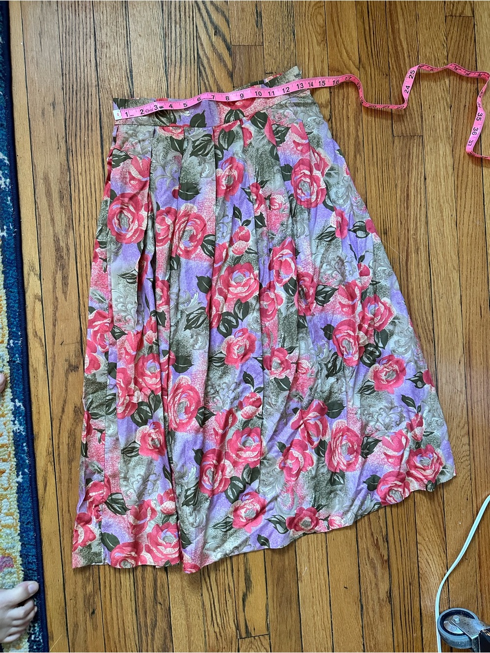 Vintage 80s Pendleton Floral Pleated Midi Skirt - Pink & Purple
